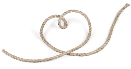 Tied  square knot, linen rope in the shape of a heart