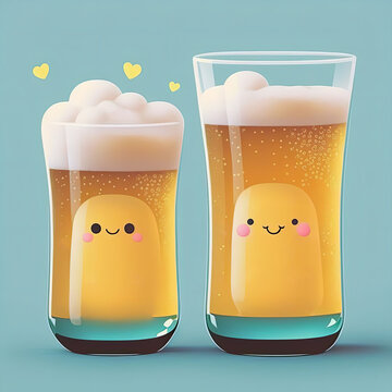 cute cartoon mug of beer kawaii illustration, generative ai