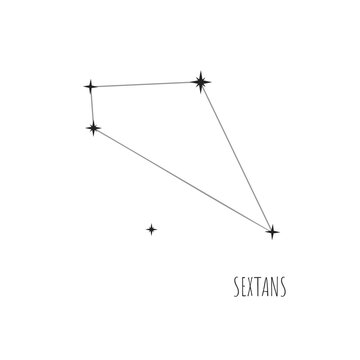 Constellation Sextans scheme in starry sky. Doodle, sketch, linear icons of all 88 constellations on white background