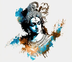 Indian god Krishna pictures on a white backdrop with an image of Lord Krishna. Generative AI - obrazy, fototapety, plakaty