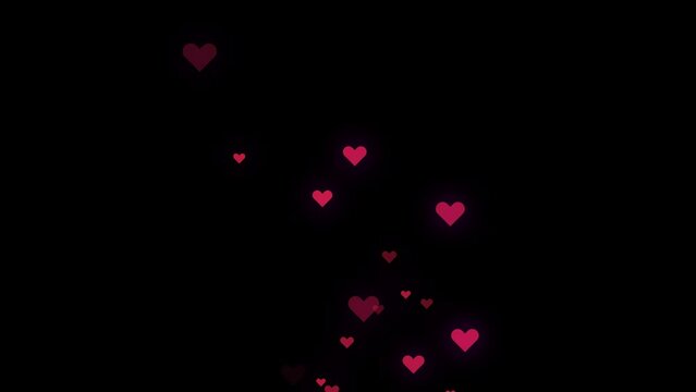 Chaotic movement of pink hearts background. Animation transparent background motion design. Romantic background. Love wedding valentine's day date 4k.