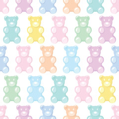 Cute pastel gummy bears seamless pattern, gummy candies. Bright jelly sweets background. Vector illustration - 567835547