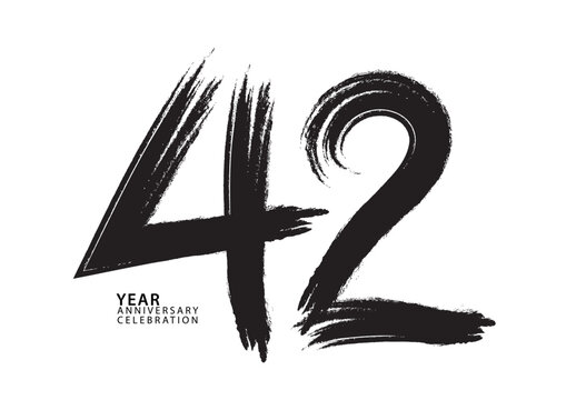 42 year anniversary celebration logotype black paintbrush vector, 42 number design, 42th Birthday invitation, anniversary template, logo number design vector, calligraphy font, typography logo
