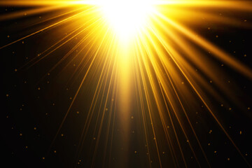 golden star burst glowing lens flare on black background