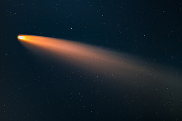 Comet C2020 F3, NEOWISE, bright nucleus and Comet's ion tail.