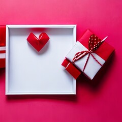 Valentine day background with gift box and various red hearts love