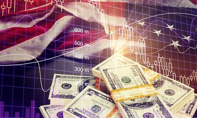 Trading concept, usa flag and dollar money bill