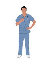 Fototapeta premium Male Doctor Illustration, Standing Medical Professional Surgeon Simple Flat Vector