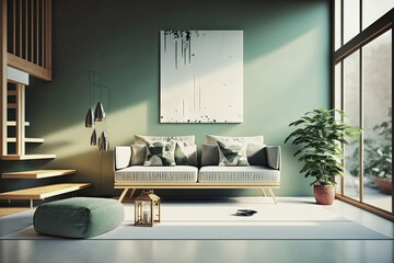 Modern interior background, wall mock up, 3d render. Generative AI