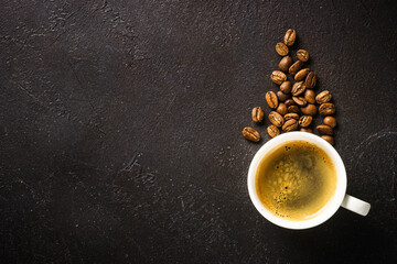 Coffee cup. espresso in white cup at dark table.