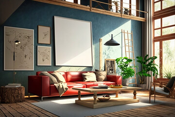 Modern interior background, wall mock up, 3d render. Generative AI