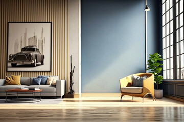 Modern interior background, wall mock up, 3d render. Generative AI