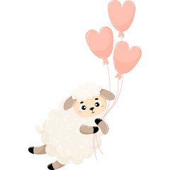 sheep flying with balloons