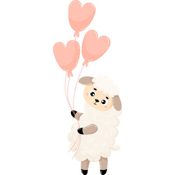 Cute sheep with balloons