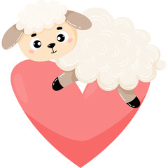 Loving sheep on big heart