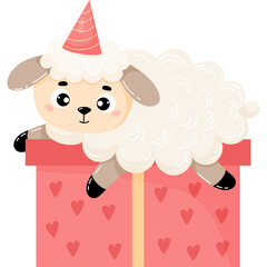 Birthday sheep on big gift box