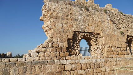 Walls of old castle of Antipatris, Tel Afek, Israel. Also known as Binar Bashi, Antipatris became an Ottoman fortress in medieval times.