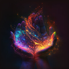 Fototapeta na wymiar Hands luminous magic of the mind universe mystical 