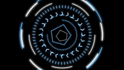 Animated hud retina scanner with blue circles and white circles shows high-tech for science fiction or cyberspace with futuristic shapes and rotating circles as head-up display interface for analyzing - Powered by Adobe