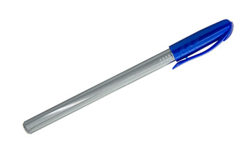 Blue ballpoint pen school write isolated on the white background