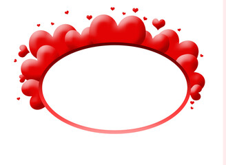 Frame with red hearts on a white background with copy space. Valentine's Day, February 14, holiday. Red hearts, holiday card, background. High quality photo