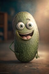 Cute smiling cucumber 3d rendering