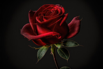 Beautiful red rose in closeup and detail for romantic background.