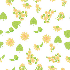 Floral seamless pattern with linden flowers. Hand drawn eco design for fabric and wrapping paper