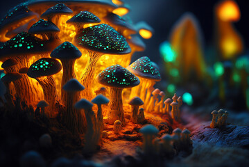 Mushroom Wallpaper ,Fantasy Wallpaper, 4K, Mushroom Light, Fantasy Mushroom, Jungle, Forest Mushroom, Jungle Background,generative ai.