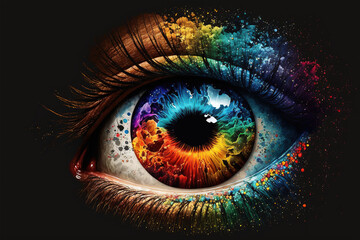 Eye with universe of colors inside, Generative AI