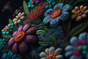 Embroidery floral abstract fantasy design luxury fabric art background,genertive ai.