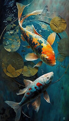 Beautiful Koi fish pond abstract, Generative AI