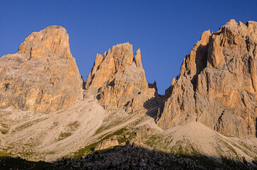 Fototapeta premium View of Sasso Lungo and Sasso Piatto mountains, Dolomites, Italy