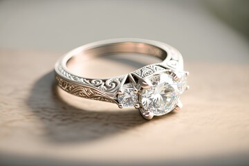 Diamond Vintage Engagement Ring, Product Photo White Background, Soft Lighting, Beauty and Fashion, Wedding Jewelry