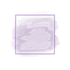 Violet background, square frame on a watercolor background. Abstract painted textured with frame. Aquarelle spots inside frame.  Background for posters, placards, banners or flyers. 