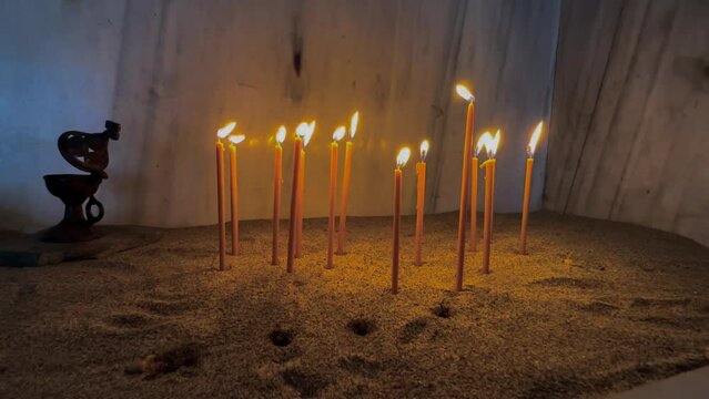 Natural Beeswax Candles Burning, Orthodox Chapel Sanctuary 1