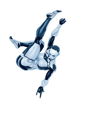 super cyborg girl is doing a swing pose like a comic hero