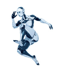 super cyborg girl is jumping fast
