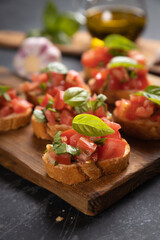 Italian bruschetta bread with tomato and basil