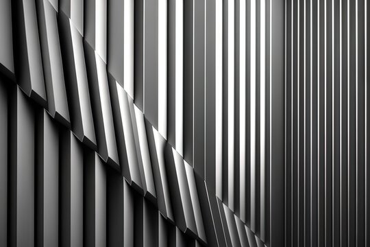  a black and white photo of a building with vertical lines on the side of the building and the building is made up of metal bars.  generative ai