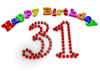 3D-Rendering Happy Birthday with big number