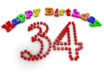 3D-Rendering Happy Birthday with big number