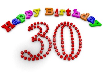 3D-Rendering Happy Birthday with big number