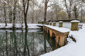 Winter landscape with snow. Beautiful park with trees - Straznice - Czech Republic