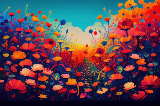 Abstract background of colorful spring flowers