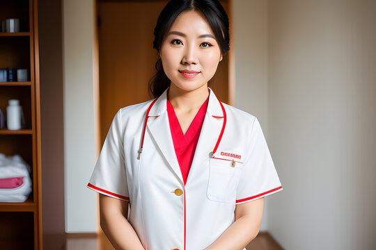 a portrait photo of a Chinese woman Nurse in outfit - Generative AI, fictitious person