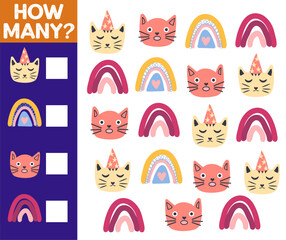 How many Cat, game for children. printable worksheet