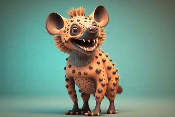 Cute 3D cartoon of hyena character. Generative AI