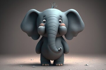 A cute 3D cartoon of a elephant character. Generative AI