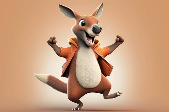 A cute 3D cartoon of a kangaroo character. Generative AI